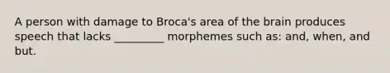 A person with damage to Broca's area of the brain produces speech that lacks _________ morphemes such as: and, when, and but.