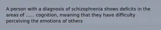 A person with a diagnosis of schizophrenia shows deficits in the areas of ...... cognition, meaning that they have difficulty perceiving the emotions of others