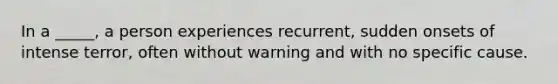 In a _____, a person experiences recurrent, sudden onsets of intense terror, often without warning and with no specific cause.