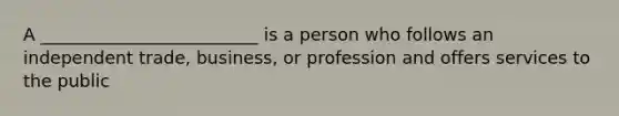 A _________________________ is a person who follows an independent trade, business, or profession and offers services to the public