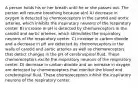 A person holds his or her breath until he or she passes out. The person will resume breathing because a(n) A) decrease in oxygen is detected by chemoreceptors in the carotid and aortic arteries, which inhibits the inspiratory neurons of the respiratory center. B) increase in pH is detected by chemoreceptors in the carotid and aortic arteries, which stimulates the inspiratory neurons of the respiratory center. C) increase in carbon dioxide and a decrease in pH are detected by chemoreceptors in the walls of carotid and aortic arteries as well as chemoreceptors that detect changes in the pH of cerebrospinal fluid. These chemoreceptors excite the inspiratory neurons of the respiratory center. D) decrease in carbon dioxide and an increase in oxygen are detected by chemoreceptors that monitor the blood and cerebrospinal fluid. These chemoreceptors inhibit the inspiratory neurons of the respiratory center.