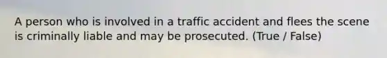 A person who is involved in a traffic accident and flees the scene is criminally liable and may be prosecuted. (True / False)