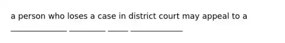 a person who loses a case in district court may appeal to a ______________ _________ _____ _____________