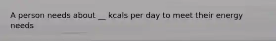 A person needs about __ kcals per day to meet their energy needs