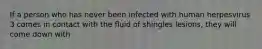 If a person who has never been infected with human herpesvirus 3 comes in contact with the fluid of shingles lesions, they will come down with