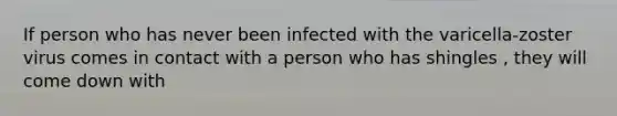 If person who has never been infected with the varicella-zoster virus comes in contact with a person who has shingles , they will come down with