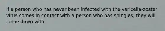 If a person who has never been infected with the varicella-zoster virus comes in contact with a person who has shingles, they will come down with