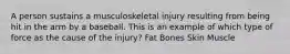 A person sustains a musculoskeletal injury resulting from being hit in the arm by a baseball. This is an example of which type of force as the cause of the injury? Fat Bones Skin Muscle