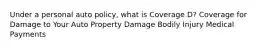 Under a personal auto policy, what is Coverage D? Coverage for Damage to Your Auto Property Damage Bodily Injury Medical Payments