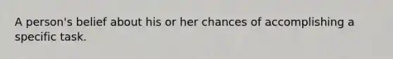 A person's belief about his or her chances of accomplishing a specific task.