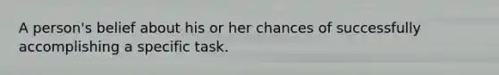 A person's belief about his or her chances of successfully accomplishing a specific task.