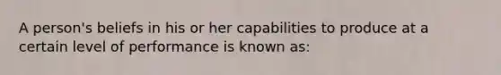 A person's beliefs in his or her capabilities to produce at a certain level of performance is known as: