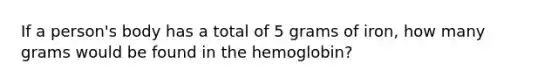 If a person's body has a total of 5 grams of iron, how many grams would be found in the hemoglobin?