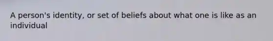 A person's identity, or set of beliefs about what one is like as an individual