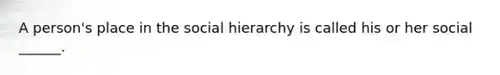 A person's place in the social hierarchy is called his or her social ______.