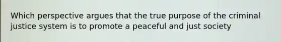 Which perspective argues that the true purpose of the criminal justice system is to promote a peaceful and just society