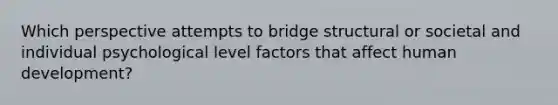 Which perspective attempts to bridge structural or societal and individual psychological level factors that affect human development?