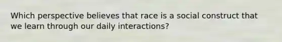 Which perspective believes that race is a social construct that we learn through our daily interactions?