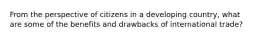 From the perspective of citizens in a developing country, what are some of the benefits and drawbacks of international trade?