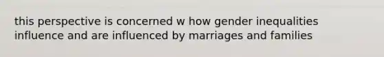 this perspective is concerned w how gender inequalities influence and are influenced by marriages and families