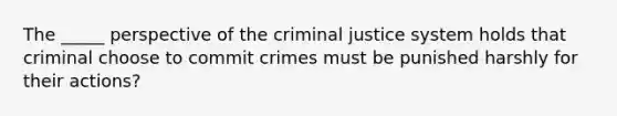 The _____ perspective of the criminal justice system holds that criminal choose to commit crimes must be punished harshly for their actions?