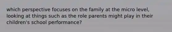 which perspective focuses on the family at the micro level, looking at things such as the role parents might play in their children's school performance?