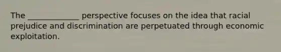 The _____________ perspective focuses on the idea that racial prejudice and discrimination are perpetuated through economic exploitation.