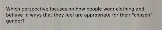 Which perspective focuses on how people wear clothing and behave in ways that they feel are appropriate for their "chosen" gender?