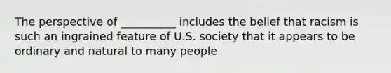 The perspective of __________ includes the belief that racism is such an ingrained feature of U.S. society that it appears to be ordinary and natural to many people