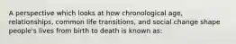 A perspective which looks at how chronological age, relationships, common life transitions, and social change shape people's lives from birth to death is known as: