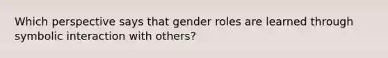 Which perspective says that gender roles are learned through symbolic interaction with others?