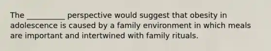 The __________ perspective would suggest that obesity in adolescence is caused by a family environment in which meals are important and intertwined with family rituals.