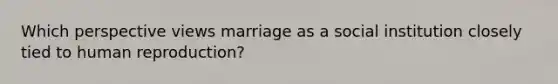 Which perspective views marriage as a social institution closely tied to human reproduction?