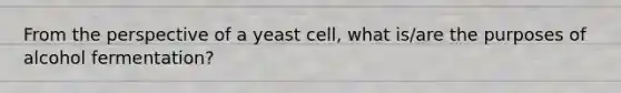 From the perspective of a yeast cell, what is/are the purposes of alcohol fermentation?