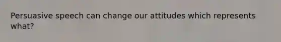 Persuasive speech can change our attitudes which represents what?