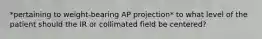 *pertaining to weight-bearing AP projection* to what level of the patient should the IR or collimated field be centered?