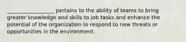 __________________ pertains to the ability of teams to bring greater knowledge and skills to job tasks and enhance the potential of the organization to respond to new threats or opportunities in the environment.