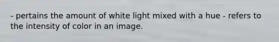 - pertains the amount of white light mixed with a hue - refers to the intensity of color in an image.