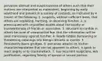 pervasive distrust and suspiciousness of others such that their motives are interpreted as malevolent, beginning by early adulthood and present in a variety of contexts, as indicated by 4 (more) of the following: 1. suspects, without sufficient basis, that others are exploiting, harming, or deceiving him/her. 2. is preoccupied with unjustified doubts about the loyalty or trustworthiness of friends or associates. 3. reluctant to confide in others because of unwarranted fear that the information will be used maliciously against him/her. 4. Reads hidden demeaning or threatening meanings into benign remarks or events. 5. Persistently bears grudges. 6. perceives attacks on his/her character/reputation that are not apparent to others, is quick to react angrily or to counterattack. 7. has recurrent suspicions, w/o justification, regarding fidelity of spouse or sexual partner.