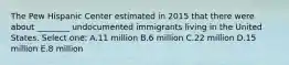 The Pew Hispanic Center estimated in 2015 that there were about ________ undocumented immigrants living in the United States. Select one: A.11 million B.6 million C.22 million D.15 million E.8 million