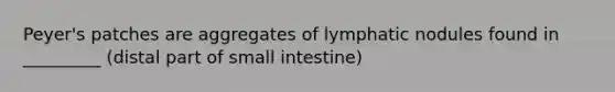 Peyer's patches are aggregates of lymphatic nodules found in _________ (distal part of small intestine)