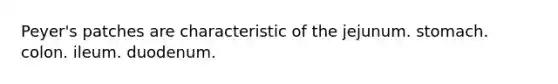 Peyer's patches are characteristic of the jejunum. stomach. colon. ileum. duodenum.