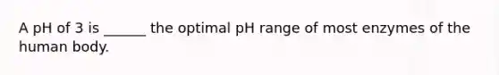 A pH of 3 is ______ the optimal pH range of most enzymes of the human body.