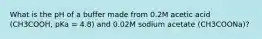 What is the pH of a buffer made from 0.2M acetic acid (CH3COOH, pKa = 4.8) and 0.02M sodium acetate (CH3COONa)?