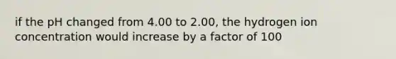 if the pH changed from 4.00 to 2.00, the hydrogen ion concentration would increase by a factor of 100