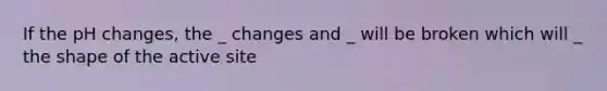 If the pH changes, the _ changes and _ will be broken which will _ the shape of the active site