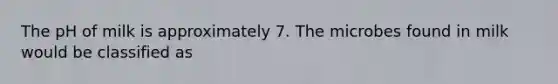 The pH of milk is approximately 7. The microbes found in milk would be classified as