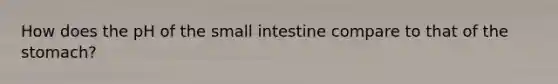 How does the pH of the small intestine compare to that of the stomach?