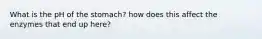 What‌ ‌is‌ ‌the‌ ‌pH‌ ‌of‌ ‌the‌ ‌stomach‌? ‌how‌ ‌does‌ ‌this‌ ‌affect‌ ‌the‌ ‌enzymes‌ ‌that‌ ‌end‌ ‌up‌ ‌here?‌ ‌