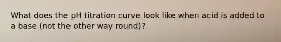 What does the pH titration curve look like when acid is added to a base (not the other way round)?